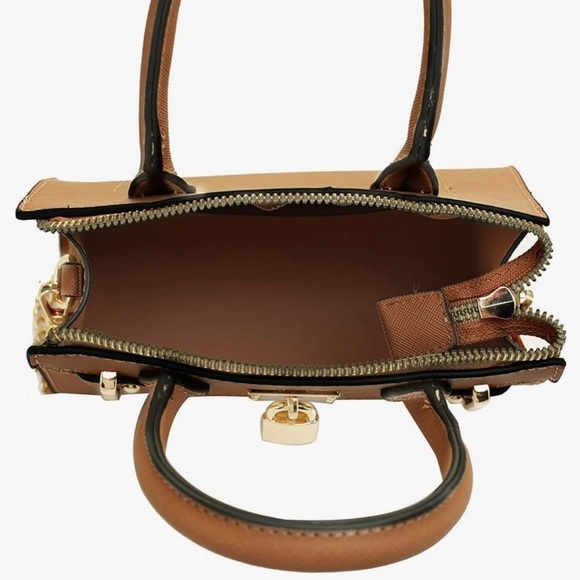 Top handle satchel bag with gold hardware and lock - Picture 3 of 5